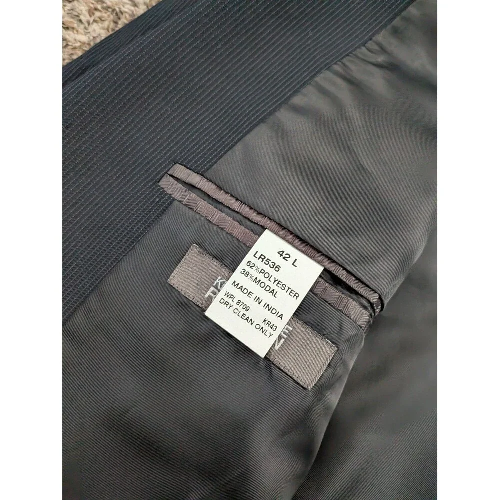 Kenneth Cole Reaction Blazer Jacket Mens 42L‎ Deep Navy Pin Striped